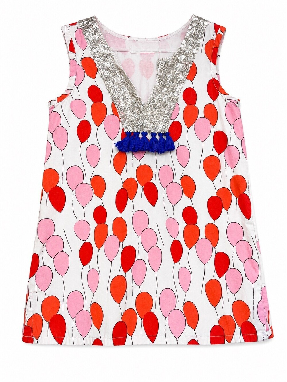 Petit Peony Balloon Print Sequin Tassel Dress Girls 4Y Cotton Party Dress